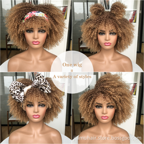 Short Hair Afro Kinky Curly Wigs With Bangs For Women African Synthetic Ombre Cosplay Wigs Wholesale